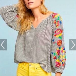 EUC Anthropologie Floreat Blouse Soleil
Embroidered Tassel Colorful Cotton XS
